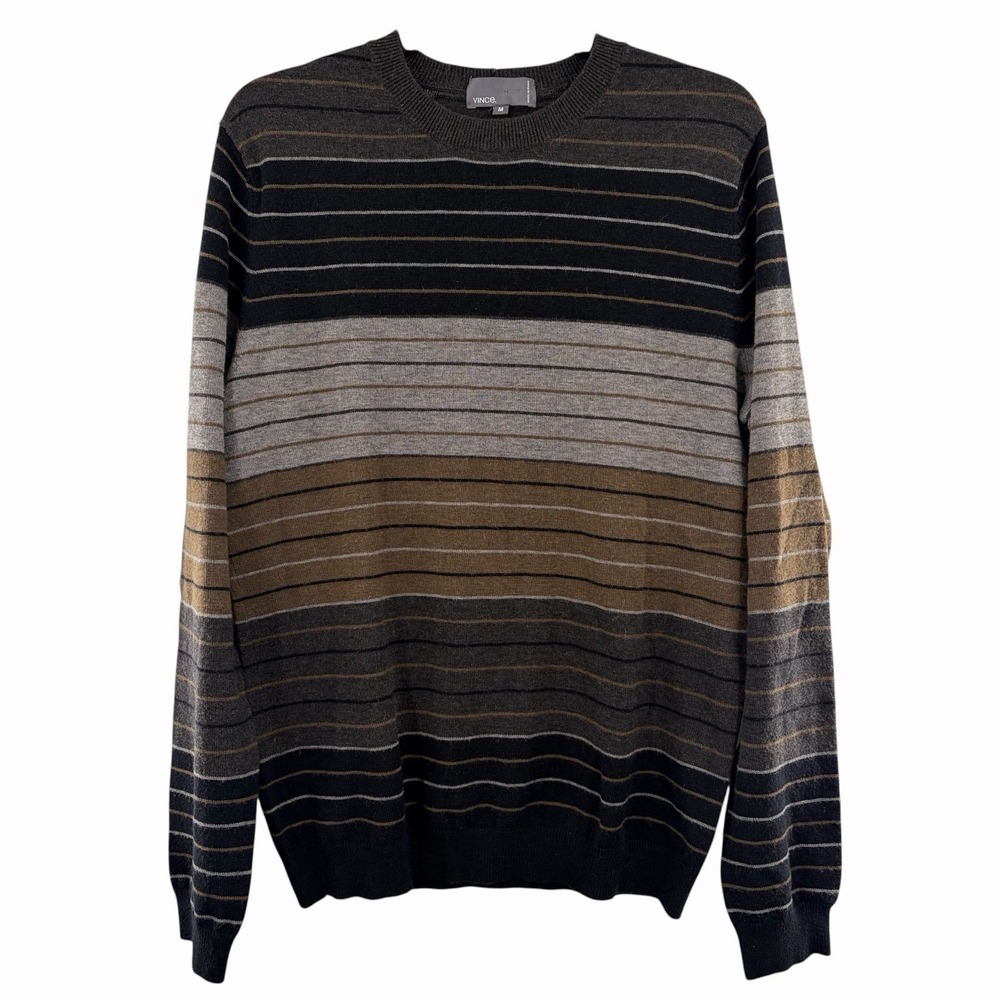 Vince Sweater Mens M Gray Brown Beige Striped Camel Hair‎ Wool Blend Crew Neck
